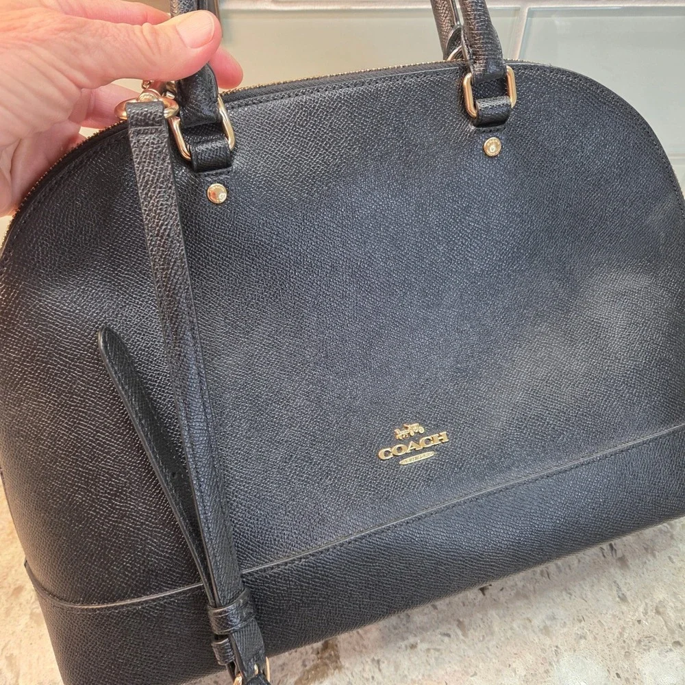 Coach Sierra Satchel Black Crossgrain Leather Dome Bag F27591 Womens